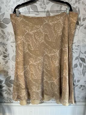 Lauren Ralph Lauren Beige Paisley A-Line Skirt Silk 2X Plus Size